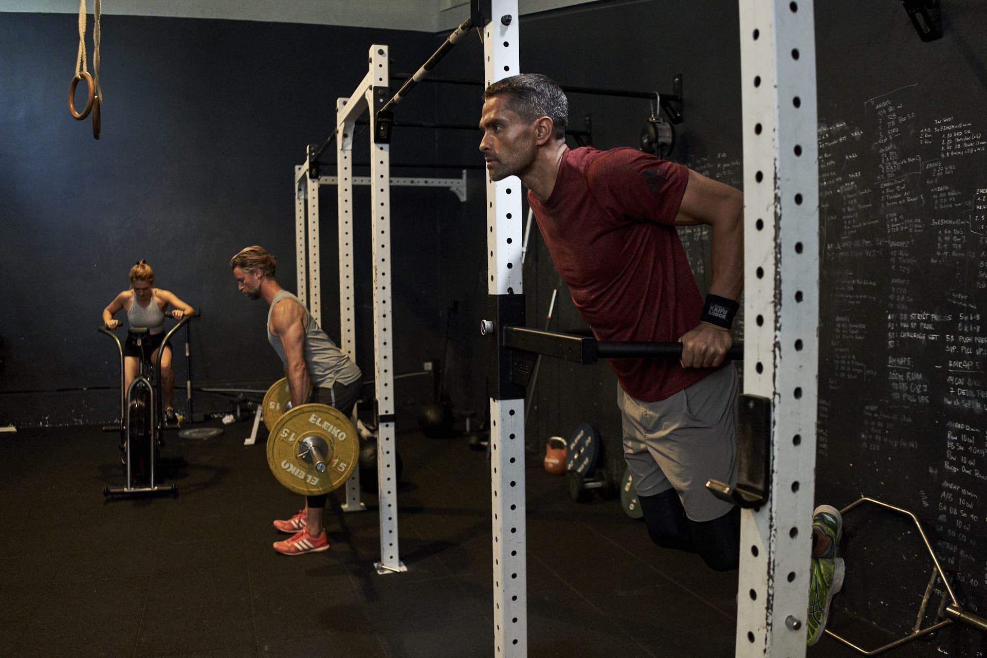 Man on the fitness floor during athletic training